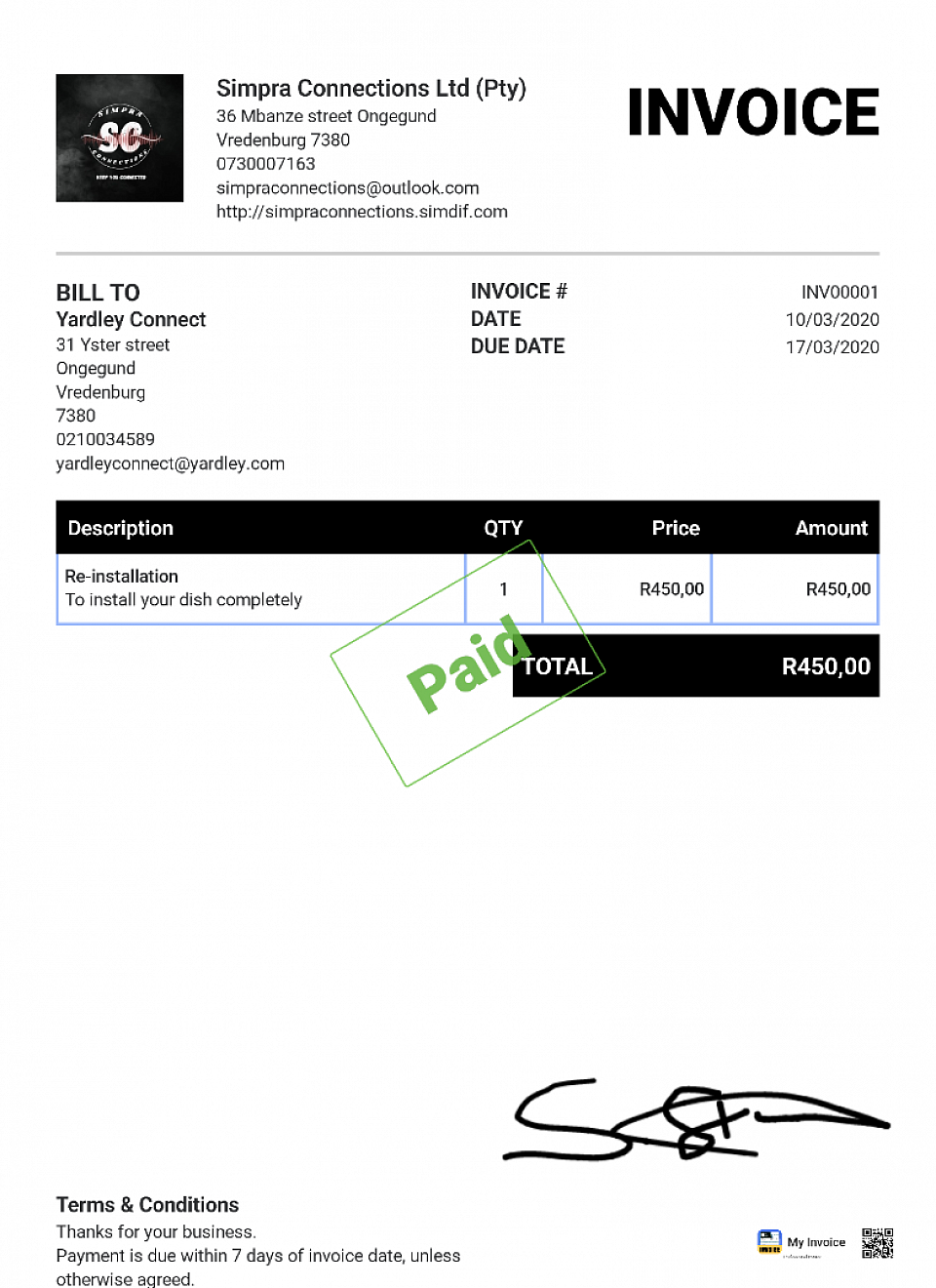 This is an example of my invoice